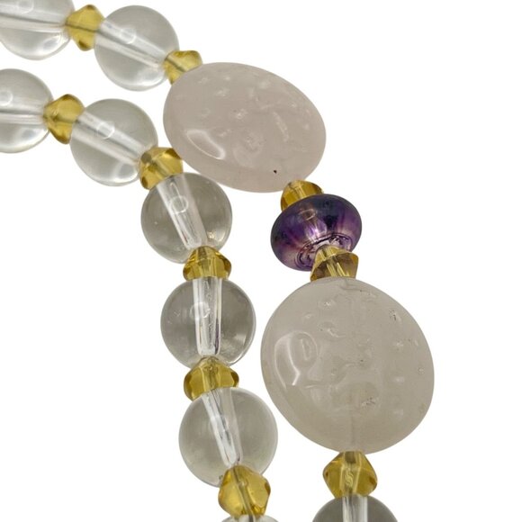 Artisan Glass Statement Necklace Opaline Foiled Beads 4" Tassel Pendant Vintage - Picture 16 of 16